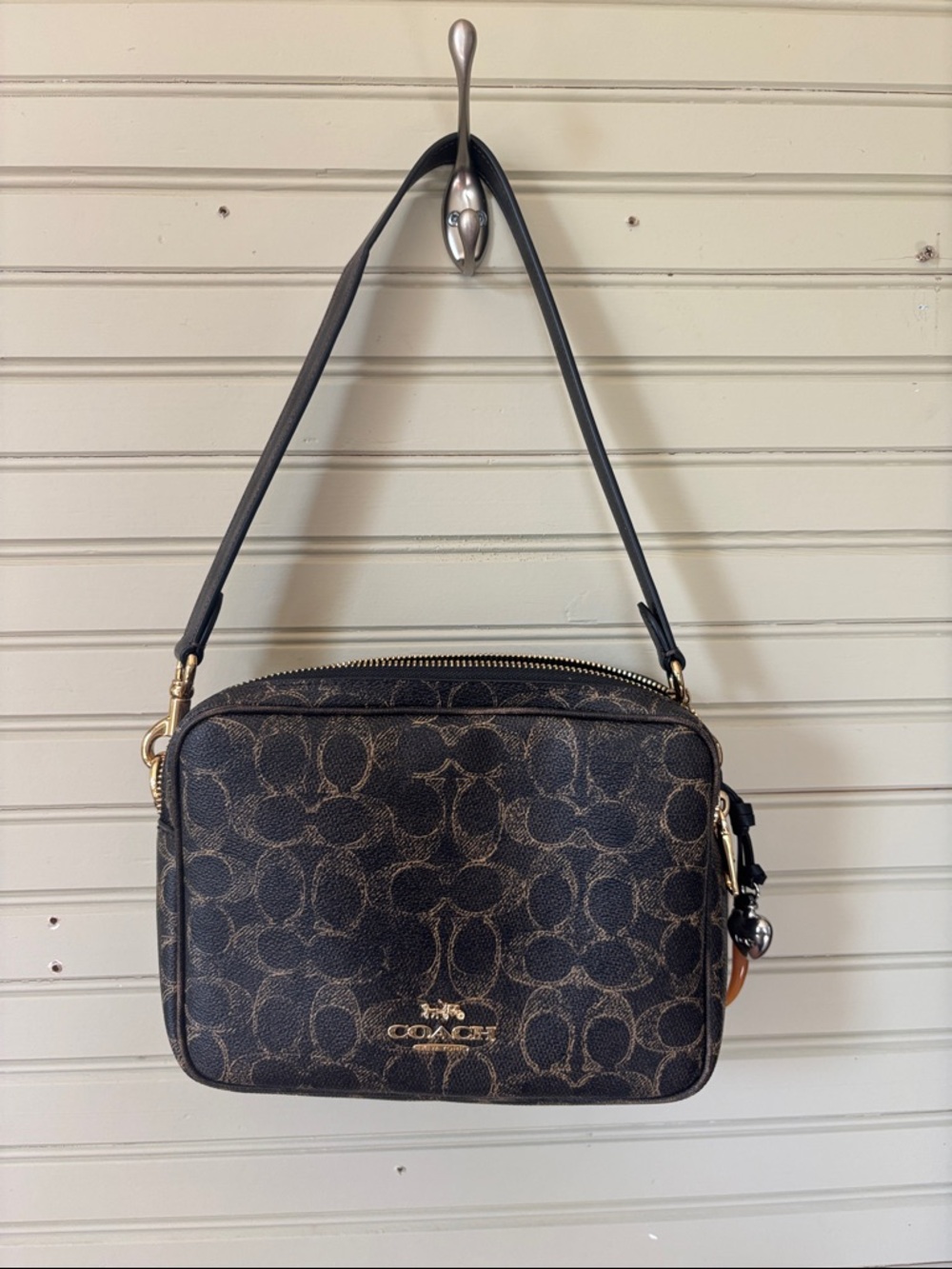 Coach Monogram Canvas Crossbody Bag in Brown and Black